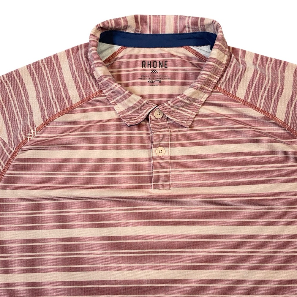Rhone Polo Shirt Mens XXL Delta Pique Mahogany Rose Striped Performance Golf